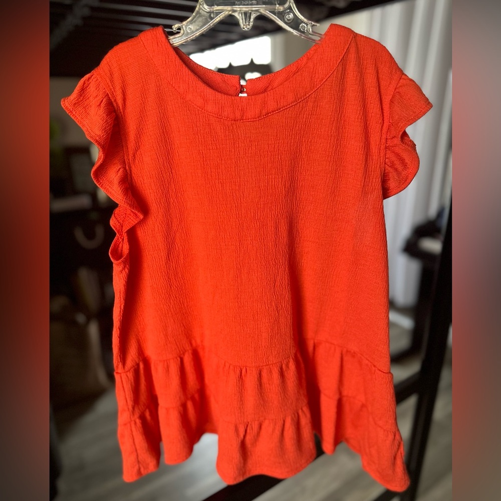 Coral Ruffled Tie-Back Blouse